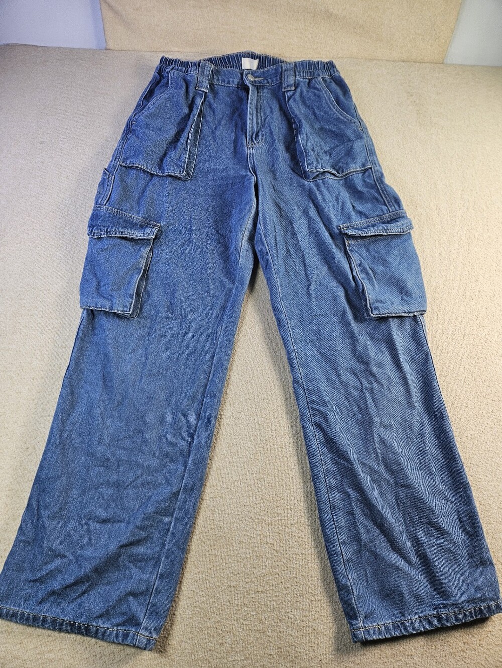 Simply Society Girls Cargo Jeans Elastic Waist Size 13/31 Blue Denim
